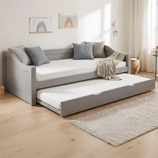 Homestyle4u Ausziehbett 90 x 200 cm Grau