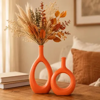 Vase Orange,Deko Orange Vase Aesthetic,Orange Deko,Pampasgras Deko Wohnzimmer,Zitronen Vase,Keramik Vase für Pampasgras,Moderne Vase Set,Blumen Vase 30cm Hoch,Couchtisch Deko,Home Decor,Vasen Hochzeit