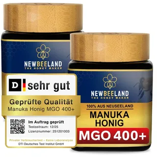 Manuka Honig MGO 400+ [500g] 2x 250g | ORIGINAL aus NEUSEELAND | Glas statt Plastik | 100% natürlich | NEWBEELAND