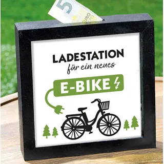 Fahrradliebe Spardose Ladestation für E-Bike, 17 x 17,2 x 4,4 cm, Schwarz mit Glas