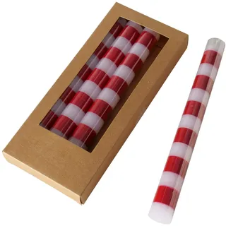 Boltze Stabkerze Stripy, 4-teilig, weiß/rot, 20 cm | Gestreifte Stabkerzen aus Wachs im verspielten Design, dekorativ für Tisch und Wohnraum, Modell 2051293
