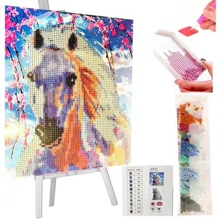 Realb2b Malen nach Zahlen 5d Diamond Painting Staffelei Pferd Malen nach Zahlen 21x25cm (Komplettset für 5D Diamond Painting inklusive Leinwand, Diamanten und Werkzeugen, Diamond Painting Set mit Zubehör für DIY-Kreativität und Entspannung), 21x25cm 5D Diamond Painting mit präziser Klebeschicht & Zubehör
