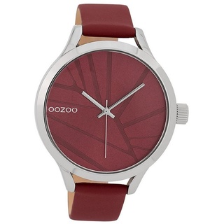 OOZOO Quarzuhr Oozoo Damen Armbanduhr OOZOO Timepieces, (Analoguhr), Damenuhr rund, groß (ca. 43mm), Lederarmband rot, Fashion rot
