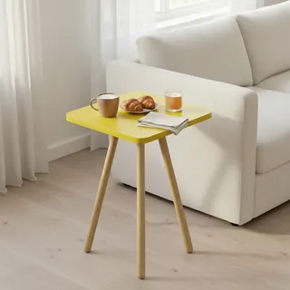CARENZA HOME Beistelltisch Gelb 34x45 cm Holzbeine Sofatisch Couchtisch Nachttisch Skandinavisch Modern