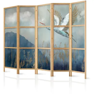 murando - Paravent Innen Raumteiler Holz Abstrakt 225x172 cm 5-teilig Japanische Trennwand Raumtrenner Room Divider Mobiler Sichtschutz Spanische Wand Raum Abtrennung Botanik Natur g-A-0364-bh-a