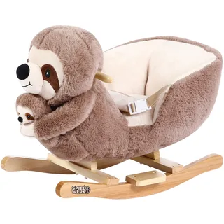 Deuba Spielwerk® Schaukeltier Faultier mit Babyfaultier inkl. Sound Effekt Sicherheitsgurt Plüsch Schaukel Wippe Kinder Baby Spielzeug Balancetraining besonders weich Schaukelpferd