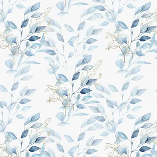 Yomshi Selbstklebende Tapete Blau Weiß Gold Blätter Tapete 41×300cm Wasserdicht Möbelfolie Selbstklebend Vinyl Klebefolie für Schlafzimmer Wohnzimmer Wand Möbel Dekorative