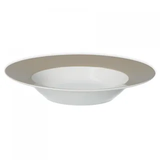 van Well Vario Suppenteller Porzellan 500ml, 21,5cm – tiefer Teller weiß mit Rand in Beige - runde Form – Speiseteller für Pasta, Suppen oder Bowls - Spülmaschinengeeignet & Mikrowellengeeignet
