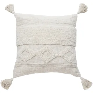 BUTLERS Dekokissen 50x50 cm Baumwolle - Formentera - Boho Stil | Farbe Beige - Zierpolster für Couch - Couchkissen für Wohnzimmer - Ethnomuster mit Troddeln