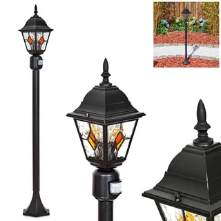 HOFSTEIN Wegeleuchte Naofe, Außenwegeleuchte mit Bewegungsmelder aus Metall/Glas in Schwarz/Klar/Orange, Wegelampe Antik/Landhaus/Vintage/Design für Garten, Außenbereich, Hof, 116 cm, E27, IP44
