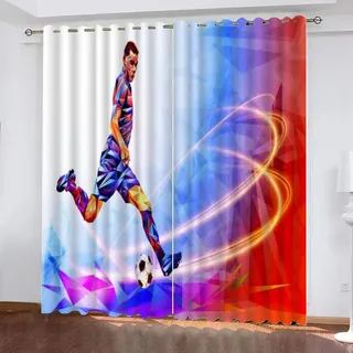 DICOINB Vorhang Blickdicht Ösen Motiv Fußball Moderne 3D Gardinen Blickdicht 2Er Set Kurz Für Wohnzimmer Schlafzimmer Kinderzimmer,140X120Cm(Hxb)/140X60Cm*2,C14