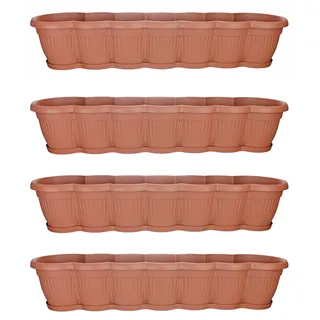 Hti-Living Blumenkasten mit Untersetzer 80 cm 4er Set Terracotta