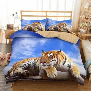 Bettwäsche-Set Tiger-Druck 135x200cm Mikrofaser 2-teilig