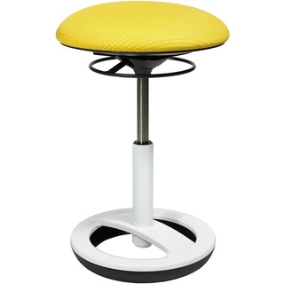 Topstar SU43BR9 Sitness Bob, ergonomischer Sitzhocker, Arbeitshocker, Bürohocker mit Schwingeffekt, Sitzhöhenverstellung, Standfußring Alu, weiß lackiert, Stoffbezug, gelb, 36.5 x 36.5 x 57 cm