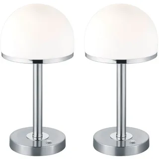 TRIO Leuchten LED Tischleuchte, Dimmfunktion, LED fest integriert, stufenweise dimmbar über Touch, Warmweiß, Nachttischlampe 2er Set Pilzlampe aus Metall Berührungsschalter H:39cm silberfarben