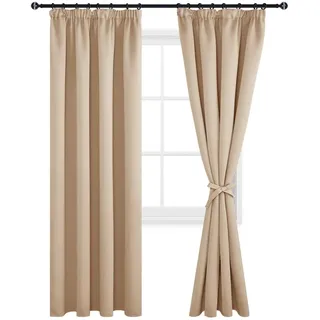 DWCN Beige Vorhang Blickdicht Gardinen mit Kräuselband Thermovorhang | 228x167cm(HöhexBreite), 2er Set, Dicke Gardine Verdunkelung Kinderzimmer Vorhänge Wohnzimmer Kälteschutz Schiebegardinen