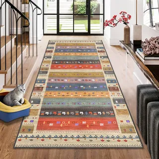 Teppich Läufer Flur Küchenläufer Vintage Teppichläufer Flur Küchenteppich Waschbar Rutschfest Flurteppich Läufer Lang Küche Teppich Eingangsbereich Polyester Meterware Anpassbar Rug 80 x 300 cm