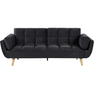 Beliani Schlafcouch Samt 3-Sitzer Schwarz