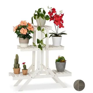Relaxdays Blumentreppe 83 x 28 cm Weiß