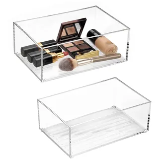 Vetin 2 Stück Acrylbox, transparente Aufbewahrung für Badezimmerschrank | Acryl, Spiegelschrank Makeup Kosmetik Organizer stapelbar durchsichtig