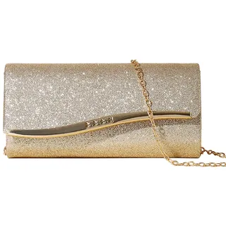 XFSRG Clutch Damen Elegant Glitzer Klein Handtasche Brauttasche Abendtasche mit Abnehmbarer Kette für Hochzeit Party Cocktail Abschlussball(Gold) - 7,87 x 4 x 3,94 Zoll