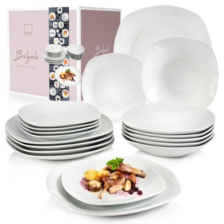 SÄNGER | Tafelservice Bilgola Weiß, 18-teiliges Geschirrset für 6 Personen mit Suppen-, Dessert-, & flachen Tellern aus Porzellan