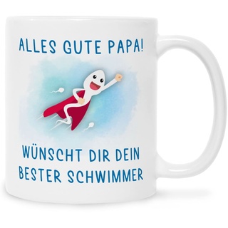 Bedruckte Tasse mit Spruch - Alles Gute von deinem besten Schwimmer - Witziges Geschenk für Papa zum Vatertag Geburtstag Weihnachten - Lustiges Geschenk für Vater Farbe Junge Weiß