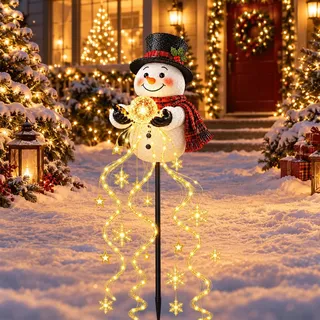Snowman Magic Fountain, LED-Gartenleuchte Schneeflocke mit Lichteffekt Solar-Gartenstecker für Weihnachten, Schneemann Motiv, solarbetrieben, für die Gartendekoration (1 Stück)