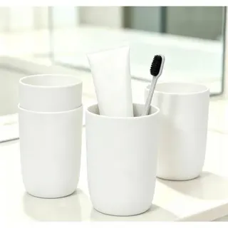Topsky 4er Set Kunststoff Zahnputzbecher Kinder, Weiß 280ml | BPA-freier, bruchsicher, stapelbar & spülmaschinenfest. Vier Farben für Bad, Camping
