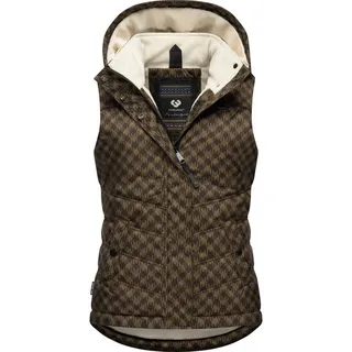 Ragwear Steppweste Hesty Print Weste mit abnehmbarer Kapuze und Hahnentritt Muster braun XL (42)