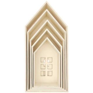 5Er Set Holz-Deko-Häuser Aus Holz Mit Fenstern  Fsc 100%