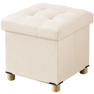 BRIAN & DANY Sitzhocker mit Stauraum, Faltbare hocker sitzbank mit stauraum, sitzwürfel mit Deckel für Wohnzimmer, Schlafzimmer, Schlafsaal, Beige, 38 x 38 x 38 cm