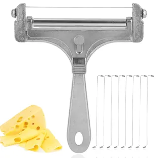 lasuroa Käseschneider, Käsehobel mit Draht aus Edelstahl mit 8 Zusätzlichen Drähten Verstellbarer Hand Käseschneider für Cheddar Gruyère Mozzarella Küchenschneidewerkzeuge (Silber)