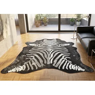KUHFELL online & NOMAD Fellteppich Kuhfell Grau Beige mit Silber Gold & Kupfer Metallic Zebra Prägung schwarz|silberfarben