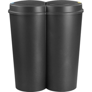 Deuba® Mülleimer 50L duo Abfallbehälter Druckknopf automatisch geruchsarm Küche Bad Biomüll gelber Sack Kunststoff Mülltrennung mit Deckel 50...