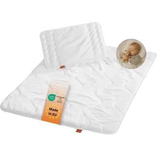 sleepling Baby Bettdecke und Kissen, Babybettenset, Bettzeug Set warme Winterdecke 100x135 cm und Flachkissen, Kopfkissen 40x60 cm, Made in EU, Oeko-TEX, Waschbar