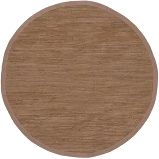carpetfine Flickenteppich Kelim Chindi Uni rund Braun Ø 60 cm handgewebt | Fleckerlteppich aus Baumwolle für Wohnzimmermit Fransen