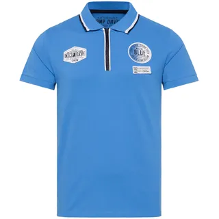 Camp David Herren Poloshirt aus Pikee mit Zipper und Patches Pacific Blue, XXXL - 3XL