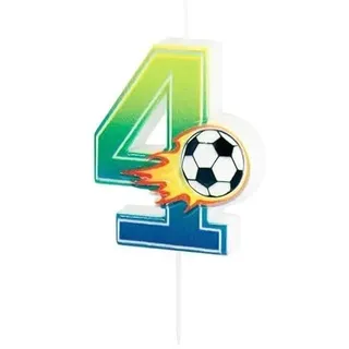 PartyPal Zahlenkerze * Fussball * in den Zahlen 0-9 als Deko für Kindergeburtstag | ca. 11x4cm, mit Steckfuß | Fußball Tortendeko Kinder Geburtstag Geburtstagskerze Kuchen Kerzen, Stil: Zahl 4