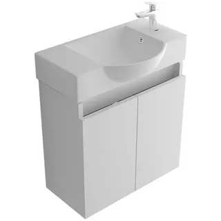 Alpenberger Waschbecken mit Badschrank - Hochglanz Weiss Bad Set Vormontiert (2-tlg., 2-St., Badmöbel Set für Bad & Gäste WC), Vormontierter Bad Hängeschrank - stilvoller Waschplatz pflegeleicht weiß