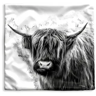 MuchoWow Dekokissen Schottischer Highlander - Kuh - Weiß, Kissenbezüge, Kissenhülle, Deko Kissenbezug, Kissen, 40x40 cm bunt 40 cm x 15 cm x 40 cm