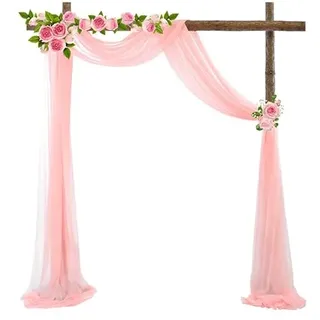 Querbehang Freihanddeko,Transparentem Voile Hochzeitsbogen Hochzeit Vorhang Deko Dekoschals Tüll Chiffon Foto Hintergrund Vorhangschal für Fotografie Party Geburtstag Taufe 75 * 300cm,Rosa