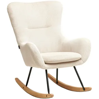 P & B Schaukelsessel, Creme, Natur, Schwarz, Metall, Kautschukholz, massiv, 75x102x80 cm, Wohnzimmer, Sessel, Schaukelstühle