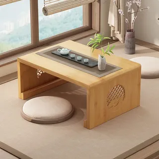 Chinesischer Tee-Bodentisch aus Bambus,japanischer faltbarer Couchtisch,Altartisch Meditation,niedriger tragbarer zusammenklappbarer Tatami-Tisch for Wohnzimmer,Heimdekoration (Holz, 60*40*30cm)