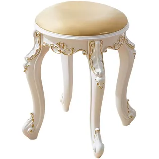 Bliajkswyr Rund Hocker Für Schminktisch 43cm Schminksessel Nagelhocker Vintage viktorianischer Stuhl stabile Ottomane für Kleine Räume Im Wohnzimmer Schlafzimmer(Gold Leather)