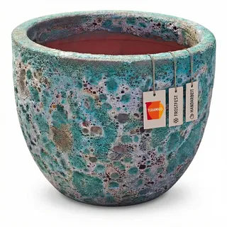 Teramico Premium Pflanzkübel Keramik glasiert – 100% Frostfest & Handarbeit. Blumenkübel mit Loch für Außen & Innen. Hochwertiger Übertopf Unikat Winterfest (Lava Grün, 38cm x 31cm)