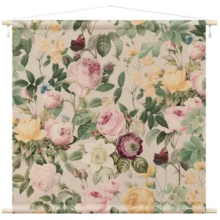 Bilderdepot24 Wandteppich modern Blumen Rosen Vintage rosa, quadratisch, Höhe: 2.6 mm, großes Wandbild aus Natur-Baumwolle Wandbehang Stoffbild Tuch Wollseil rosa quadratisch | 145 cm x 145 cm x 2.6 mm