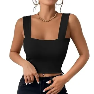 Haibang Crop Top Damen Sexy Quadratischer Hals Tank Top Ärmellos Tanktops Kurz Sommer Oberteile Fitted Corset Top Basic Shirt Camisole Streetwear - XS