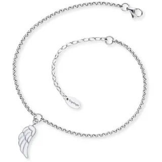 Engelsrufer "Flügel mit Emaille", silber (edelstahlfarben, weiß), Fußketten, Damen, Edelstahl, mit Emaille