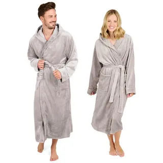 Blumtal Bademantel Bademantel Damen und Herren - kuschelig weicher Fleece Bademantel, mit Kapuze & Fronttasche grau XXXL